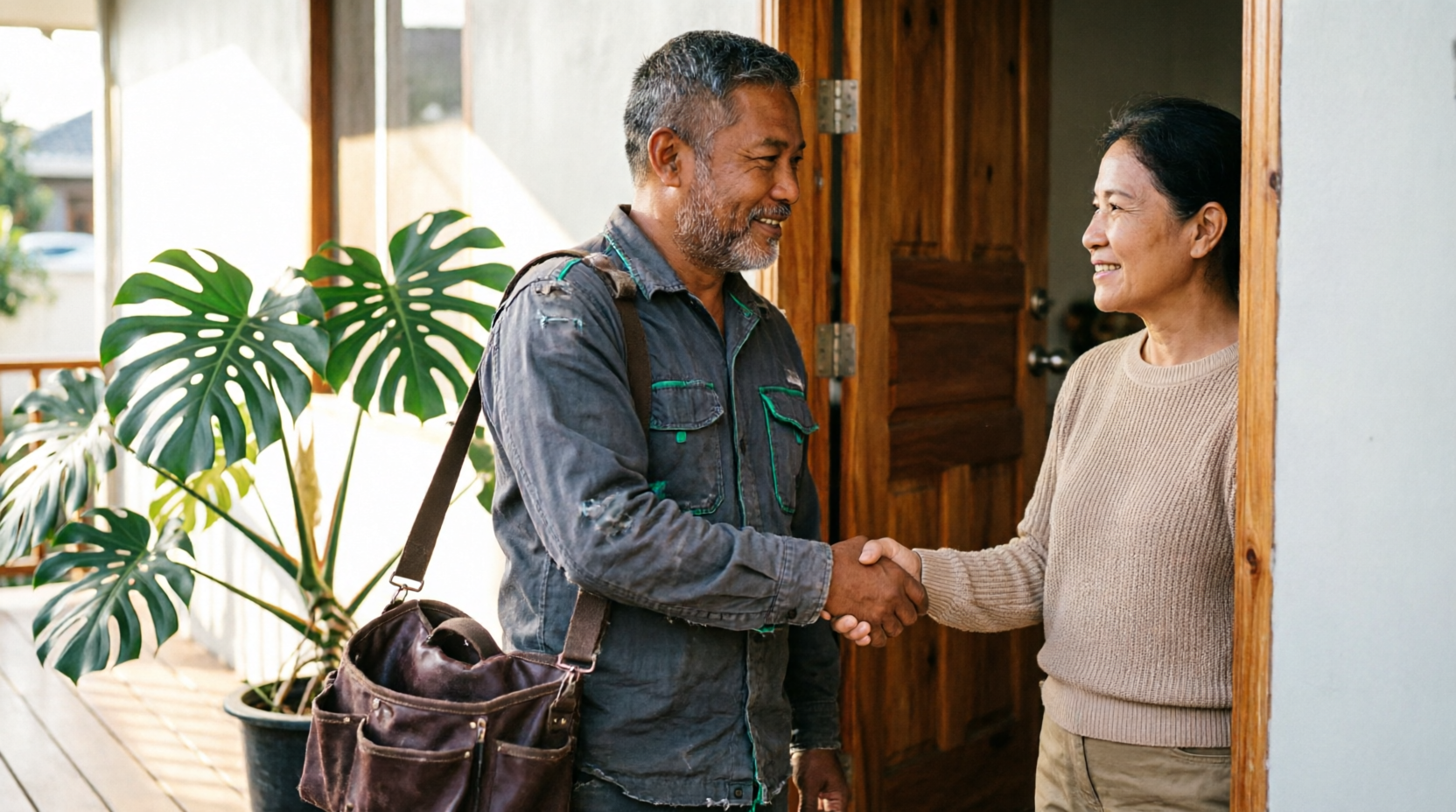 Provider and resident shaking hands